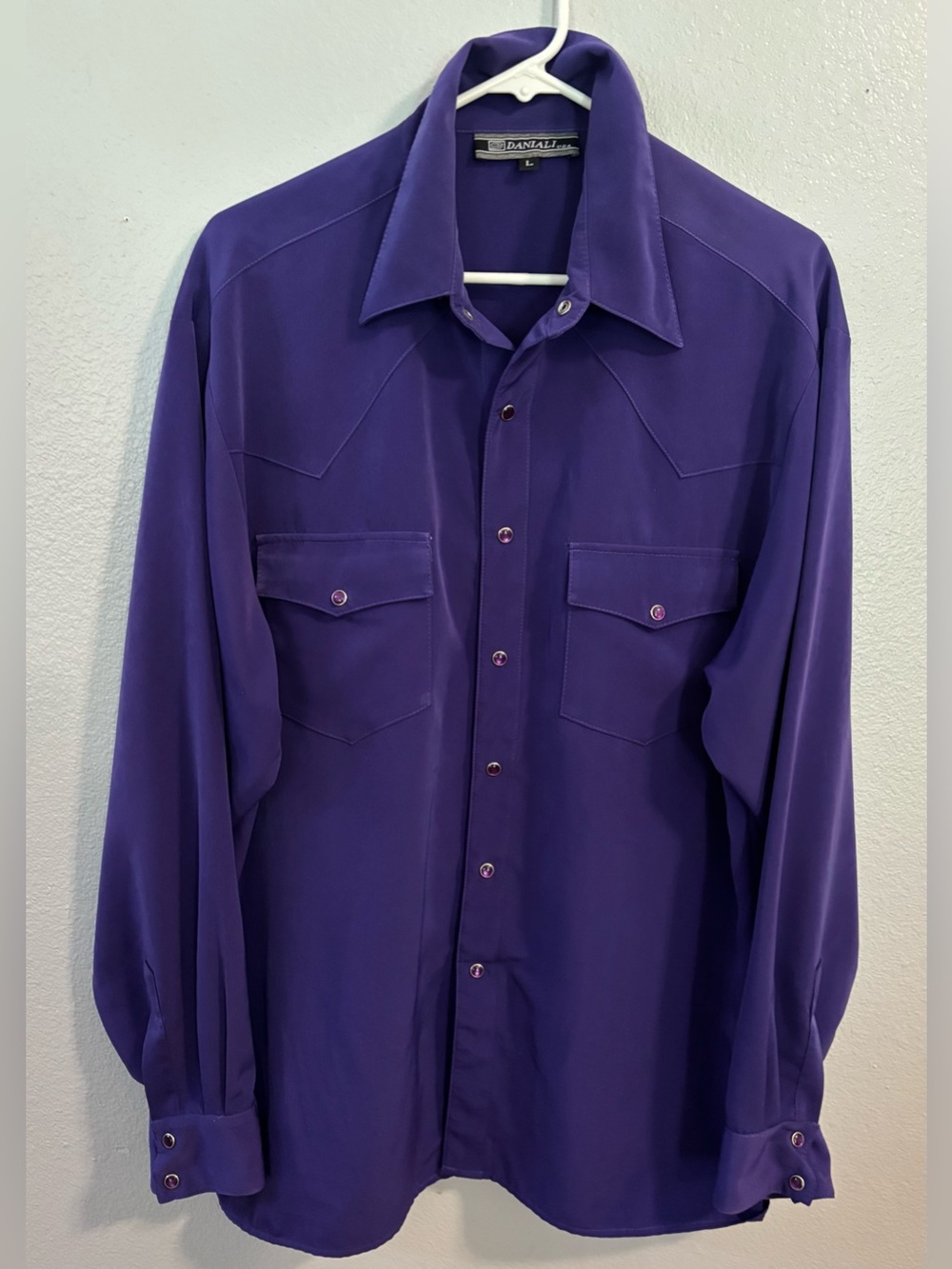 Vintage Daniali USA Men’s Large Purple Western Pearl Snap Shirt Cowboy Retro Y2K